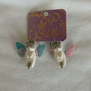 Fairy Cat Earrings with Wings
